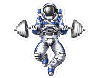 Astronaut Fitness Sticker, Gym Workout Sticker, Bodybuilding Stickers, Bodybuilder Weightlifting Decal, Exercising Sticker, Fitness Lover