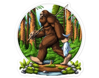 Pegatina de pesca de Bigfoot, calcomanía de Bigfoot, calcomanías de criptozoología, calcomanía de críptidos, calcomanías de críptidos, regalos de Bigfoot, regalo para amantes de Bigfoot