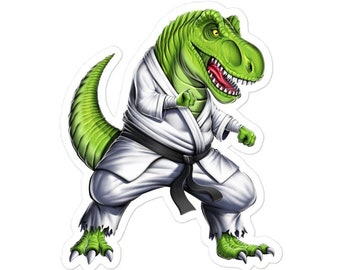 T-Rex Dinosaur Karate Sticker, Martial Arts Sticker, Taekwondo Sticker, Jiu Jitsu Stiker, Karate Decal, Karate Lover Gift, Dinosaur Gifts
