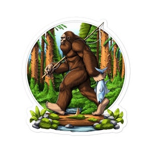 Bigfoot Fishing Sticker, Bigfoot Decal, Cryptozoology Decals, Cryptids Sticker, Cryptid Decals, Bigfoot Gifts, Bigfoot Lover Gift