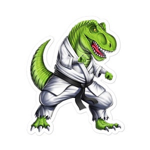 Pegatina de karate de dinosaurio T-Rex, pegatina de artes marciales, pegatina de taekwondo, pegatina de jiu jitsu, calcomanía de karate, regalo para amantes del karate, regalos de dinosaurios