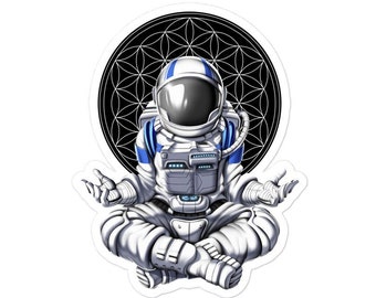 Sticker méditation astronaute, sticker yoga zen, sticker fleur de vie, vinyle autocollant spirituel, sticker yoga, stickers géométrie sacrée, cadeau yoga