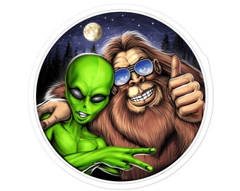 Alien Bigfoot Sticker, Cryptozoology Sticker, Cryptid Creatures Sticker, Cryptids Sticker, Alien Decal, Cryptids Decal, Bigfoot Lover Gift