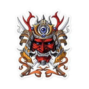 Adesivo maschera demone giapponese - Adesivi guerriero samurai - Decalcomania ninja arti marziali - Decalcomanie fantasy kung fu - Adesivo mitologia giapponese antica