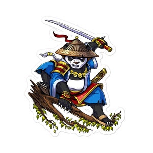 Adesivo de Guerreiro Samurai Urso Panda - Adesivos Engraçados de Meninos Ninja Panda - Presentes para Crianças Panda - Decalques de Animais de Fantasia Kung Fu - Presentes para Amantes de Panda