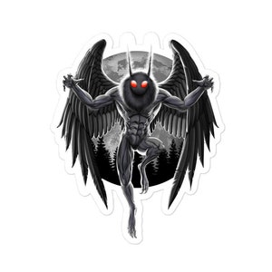 Pegatina de Mothman - Pegatina de criaturas crípticas - Pegatinas de críptidos - Pegatina de criptozoología - Calcomanía de Mothman - Regalos de Mothman - Calcomanías de críptidos