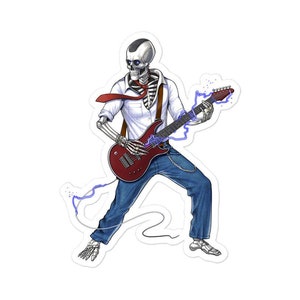 Sticker skelet gitarist - sticker gitaar speler - stickers heavy metal gitarist - muzikant speelt gitaar stickers - sticker rockmuziek cadeau