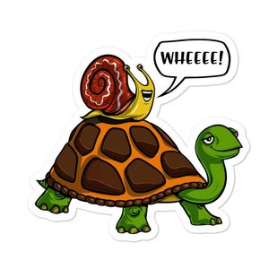 Sticker tortue escargot - Sticker animaux rigolos - Stickers tortue - Sticker escargot - cadeaux pour amoureux des tortues - cadeau escargot drôle - cadeau pour amoureux des animaux