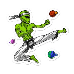 Adesivo Space Alien Karate - Adesivo Arti Marziali - Regali per gli amanti del Karate - Adesivo Ninja Boys - Adesivo Kickboxing - Adesivo Jiu Jitsu
