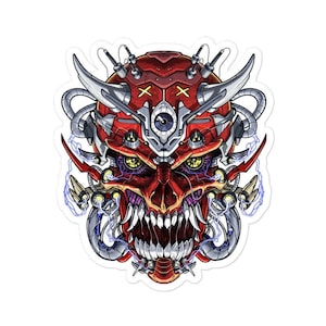 Pegatina de máscara de calavera de demonio japonés - Pegatina de diablo del antiguo Japón - Pegatinas de ninja samurái - Calcomanías de fantasía - Calcomanías de mitología - Regalos japoneses