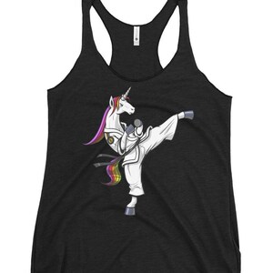 Unicorn Karate Womens Tank Top, Martial Arts Racerback Tank, Kickboxing Ninja Apparel, Workout Clothing, Karate Clothes, Karate Apparel