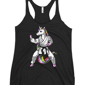 Unicorn Karate Womens Tank Top, Martial Arts Racerback Tank, Kickboxing Girls Apparel, Karate Clothing, Karate Clothes, Unicorn Apparel