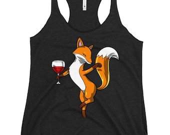 Fox Wine Party Womens Tank Top, Drinking Racerback Tank, Wine Tank Tops, Fox Clothing, Fox Clothes, Fox Apparel, Womens Fox Outfit