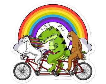 Sticker T-Rex dinosaure paresseux licorne équitation vélo - sticker licorne drôle - sticker vinyle arc-en-ciel - cadeau licorne paresseux - cadeaux dinosaure