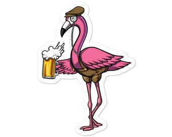 Flamingo Bird Beer Party Sticker - Flamingo Lover Gifts - Funny Flamingo Decals - Beer Sticker - Beer Lover Gifts - Party Gifts