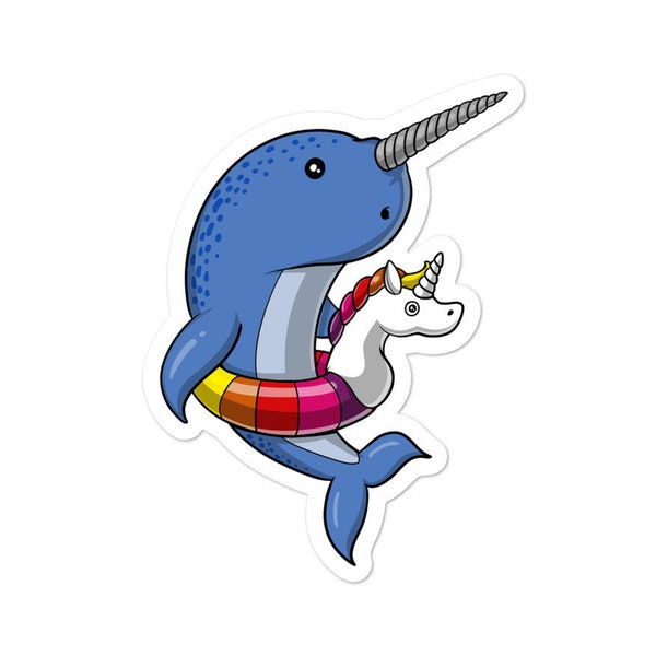 Narwhal Fish Riding Unicorn Float Sticker - Narwhal Decals - Funny Narwhal Gifts - Narwhal Lover Gifts - Kids Narwhal Gifts - Pool Party