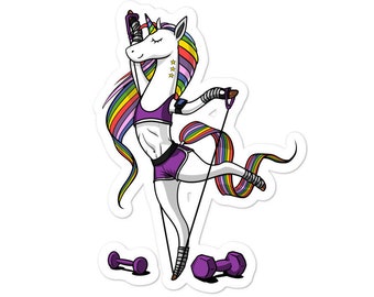 Fitness Unicorn Sticker - Funny Gym Workout Decals - Womens Fitness Gift - Girls Fitness Vinyl Decal - Training Sticker - Exercising Sticker
