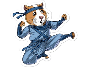 Guinea Pig Karate Ninja Kids Sticker - Kickboxing Kung Fu Vinyl Decals - Guinea Pig Gifts - Martial Arts Sticker - Funny Cavy Pet Gift