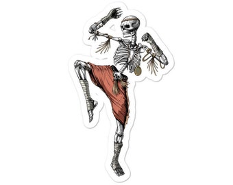 Skeleton Muay Thai Sticker - Kung Fu Martial Arts Sticker - Ninja Kickboxing Sticker - Thai Boxer Vinyl Decals - Thai Boxing Sticker