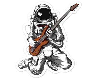 Space Astronaut Guitarist Sticker - Bass Guitar Decal - Guitar Lover Gifts - Guitar Player Decals - Bassist Vinyl Sticker - Science Fiction