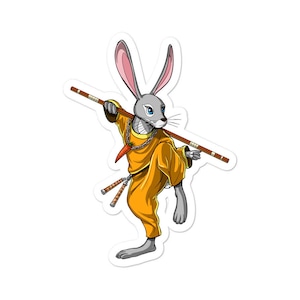 Rabbit Ninja Karate Sticker - Cute Bunny Decal - Kung Fu Vinyl Sticker - Martial Arts Sticker - Funny Animal Decals - Rabbit Lover Gifts