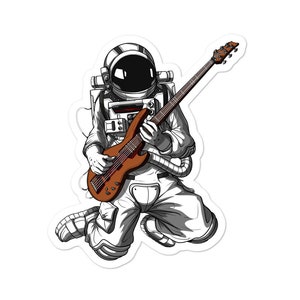 Ruimte astronaut gitarist sticker - sticker basgitaar - gitaarliefhebber geschenken - gitaar speler stickers - vinyl sticker bassist - sciencefiction