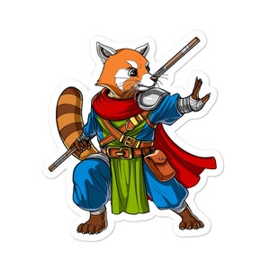 Adesivo de urso panda vermelho ninja - Adesivo de samurai panda vermelho - Adesivos de panda vermelho para crianças - Adesivo de artes marciais de kung fu - Adesivo de vinil de animal de fantasia