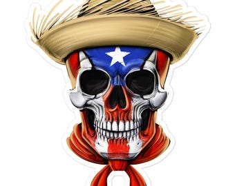 Puerto Rico Boricua Sticker, Puerto Rican Skull Decal