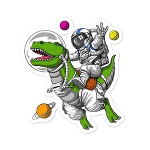 Adesivo de dinossauro T-Rex montado em astronauta - Adesivo de espaço sideral - Adesivo de vinil de galáxia cósmica - Presentes de dinossauro para meninos - Presentes de astronauta para crianças