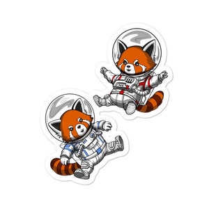 Adesivo de astronauta espacial de urso panda vermelho - decalques de panda vermelho - presentes fofos de panda vermelho - adesivo de animais engraçados - presentes de ficção científica de fantasia