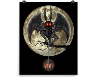 Mothman Poster - Cryptid Creatures Art Print - Cryptids Wall Decor - Cryptozoology Room Decor - Mothman Art Print - Mothman Gifts