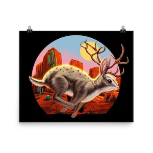 Jackalope Rabbit Poster - Cryptid Creatures Posters - Cryptids Art Print - Cryptozoology Wall Decor - Bunny Room Decor - Jackalope Gift