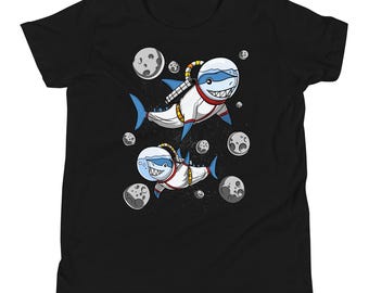 Requin astronaute de l'espace T-shirts enfants, requins drôles garçons, vêtements de requin, t-shirts de requin enfants, vêtements de requin, tenue de requin drôle