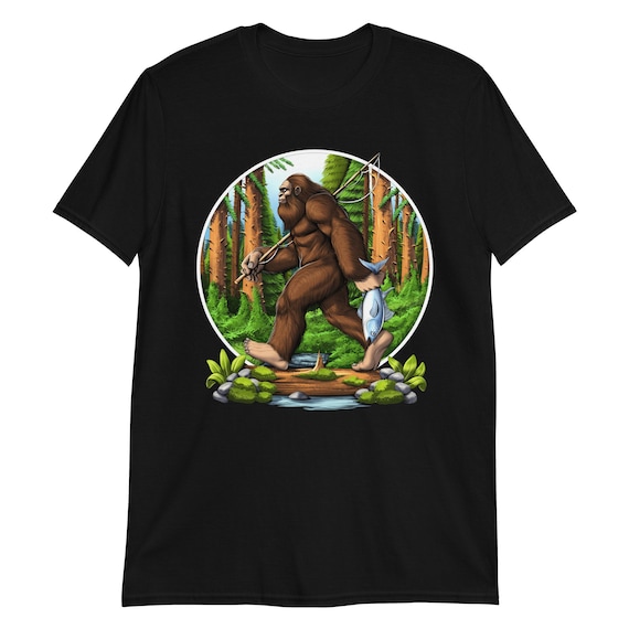 Bigfoot Fishing T-Shirt, Bigfoot Tee, Bigfoot Clothing, Cryptozoology Tee, Cryptids T-Shirt, Bigfoot Clothes, Bigfoot Apparel, Bigfoot Gifts