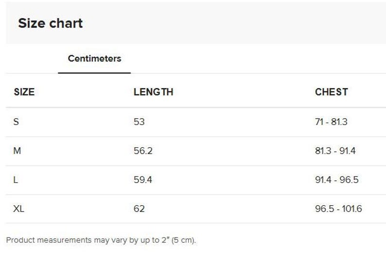 the size chart for a table with measurements
