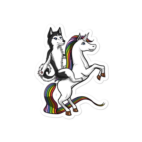 Siberian Husky Dog Riding Unicorn Vinyl Sticker Funny Husky Gifts