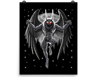 Mothman Poster - Cryptid Creatures Art Print - Cryptids Wall Decor - Cryptozoology Room Decor - Mothman Art Print - Mothman Gifts