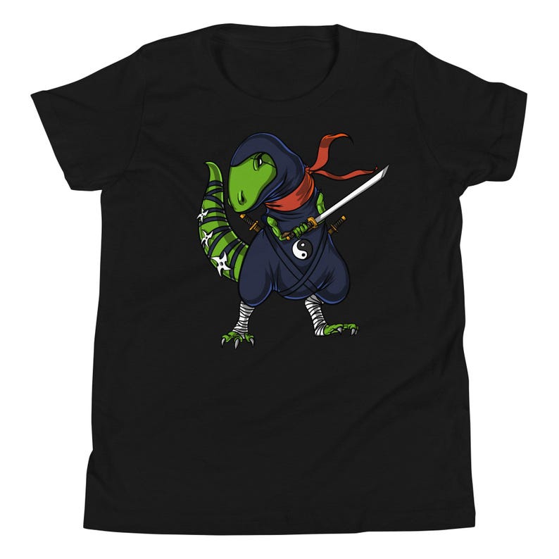 T-Rex Dinosaur Ninja Kids Shirt, Boys Dinosaur Samurai Tee, Funny Dinosaur Apparel, Kids Dinosaur Clothes, Boys Dinosaur Clothing image 2
