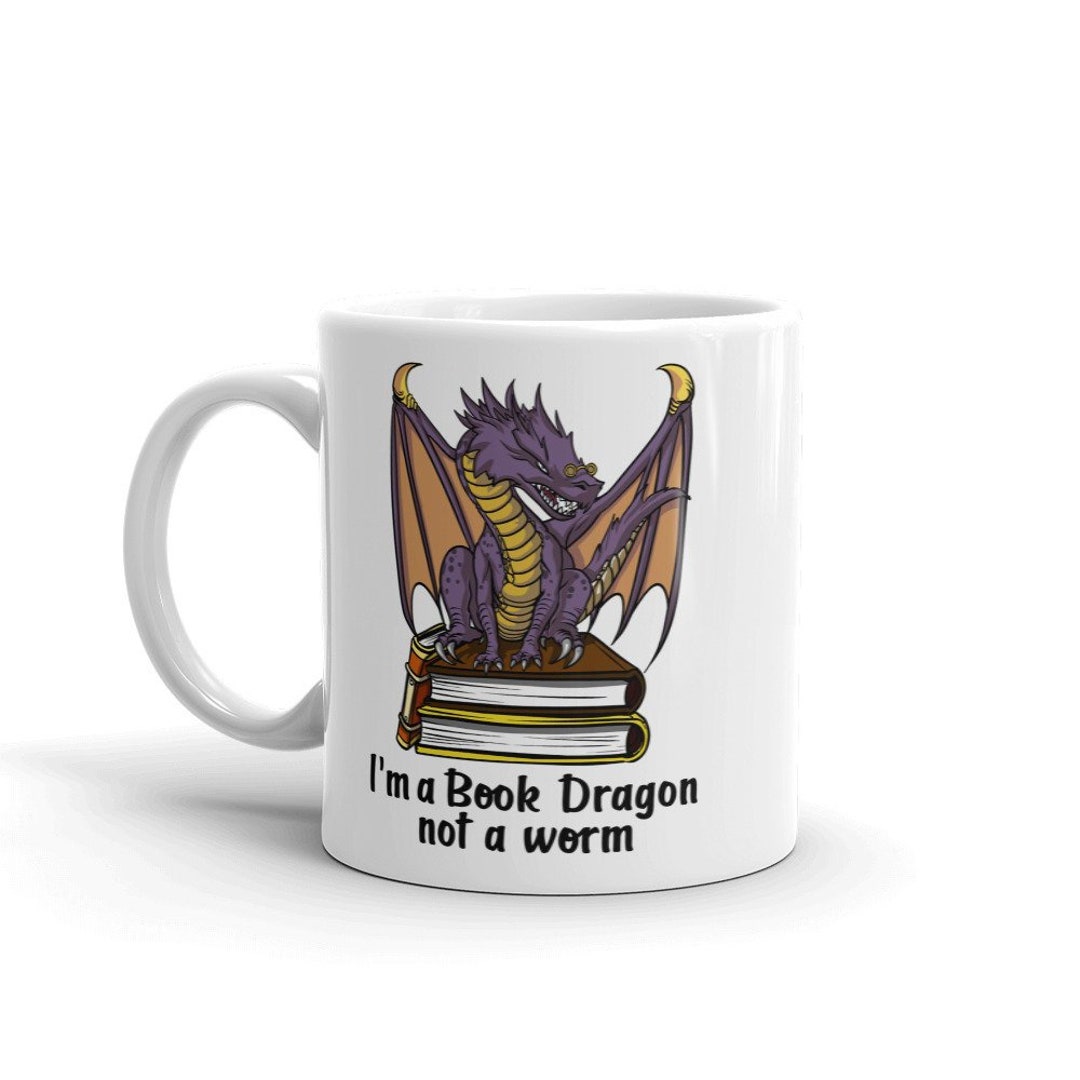 Book Dragon Mug - Book Reading Coffee Mug - Librarian Mug - Fantasy ...