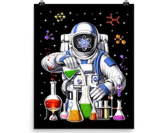 Astronaut Chemistry Poster, Science Chemist Art Print, Chemistry Teacher Poster, Laboratory Wall Decor, Geek Room Decor, Scientist Poster