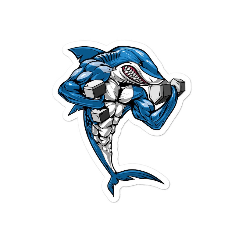 Shark Fitness Vinyl Sticker - Shark Decals - Gym Workout Sticker - Boys Fitness Gift - Bodybuilding Weightlifting Sticker - Shark Lover Gift image 1