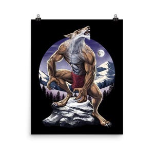 Werewolf Poster - Howling Wolf Art Print - Werewolf Wall Decor - Werewolf Room Decor - Werewolf Monster Art Print - Werewolf Gifts