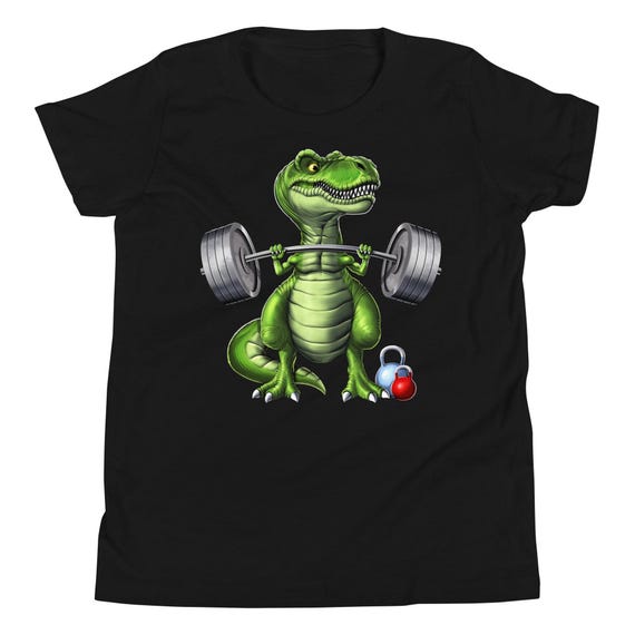 T-rex Dinosaur Fitness Kids T-shirt, Gym Workout Boys Tee