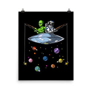 Weltraum Astronaut Alien Angeln Poster - Aliens Kunstdruck - Alien Kinder Wanddekoration - Planeten Raum Dekor - Alien Kunstdruck - Alien Geschenke