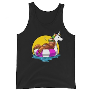 Faultier Reiteinhorn Float Tank, Herren Faultier Tank, Unisex Faultier Tank, Party Tank Top, Sommer Tanks, Faultier Kleidung, Urlaubs Tank