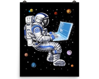 宇宙飛行士プログラマーポスター、コーダーアートプリント、プログラミングポスター、ソフトウェアエンジニアの壁装飾、エンジニアリング学生開発者の部屋の装飾