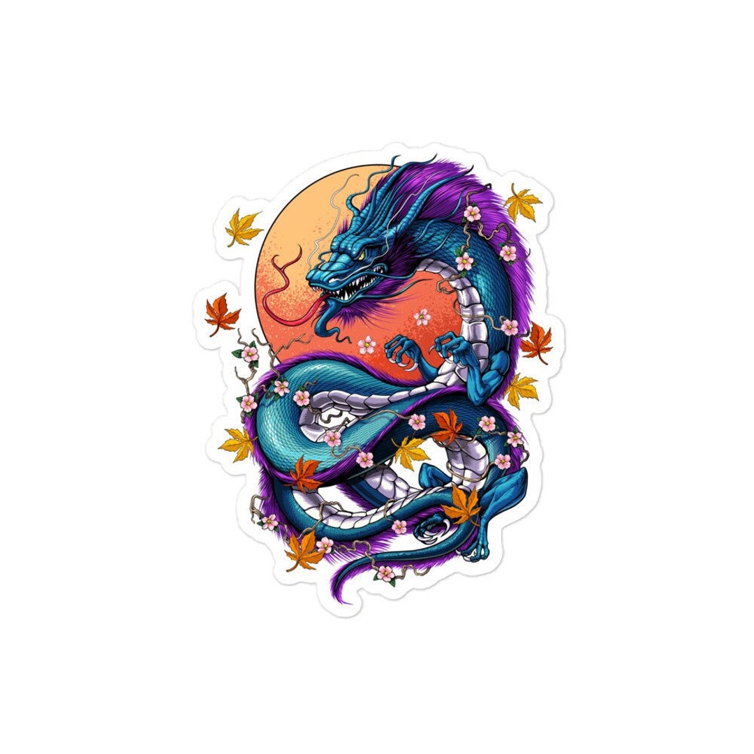 Japanese Dragon Sticker Cherry Blossom Decal Japanese Mythology Asian