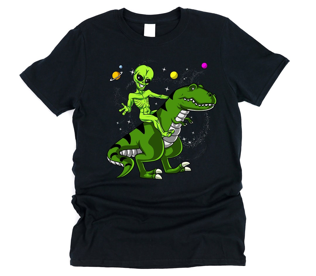 Space Alien Riding T-rex Dinosaur T-shirt Funny Alien Shirts - Etsy