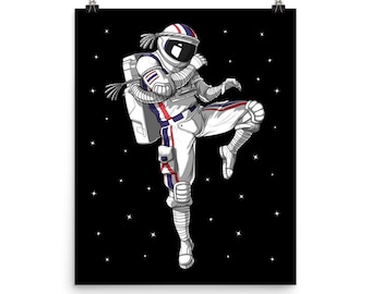 Astronaut Muay Thai Fighter Poster - Kickboxing Ninja Art Print - Thai Boxing Poster - Karate Wall Decor - Martial Arts Room Decor