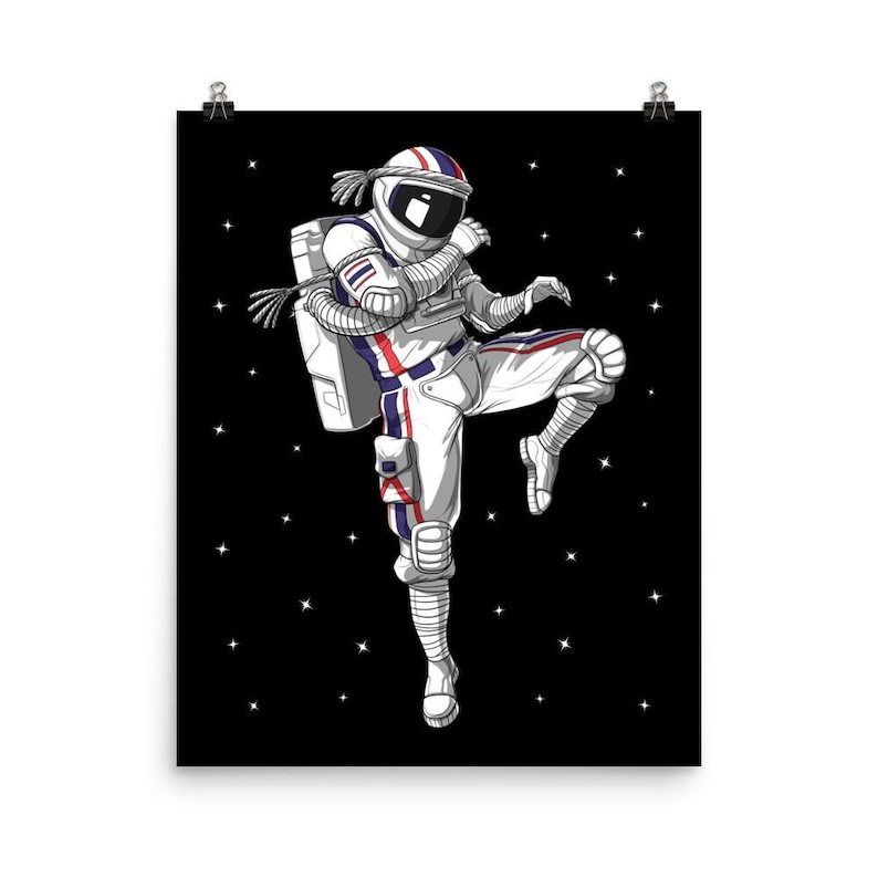 Astronaut Muay Thai Fighter Poster - Kickboxing Ninja Art Print - Thai Boxing Poster - Karate Wall Decor - Martial Arts Room Decor image 1